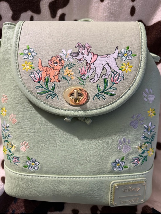 Loungefly Handbags - Loungefly Mint Green Floral Embroidered Mini Backpack with Rose Gold Plaque